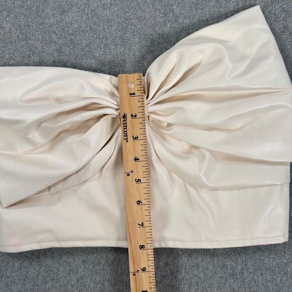 Day + Moon Bow Tube Top Size Large Cream Faux Leather Cropped Smocked Strapless - Picture 3 of 6